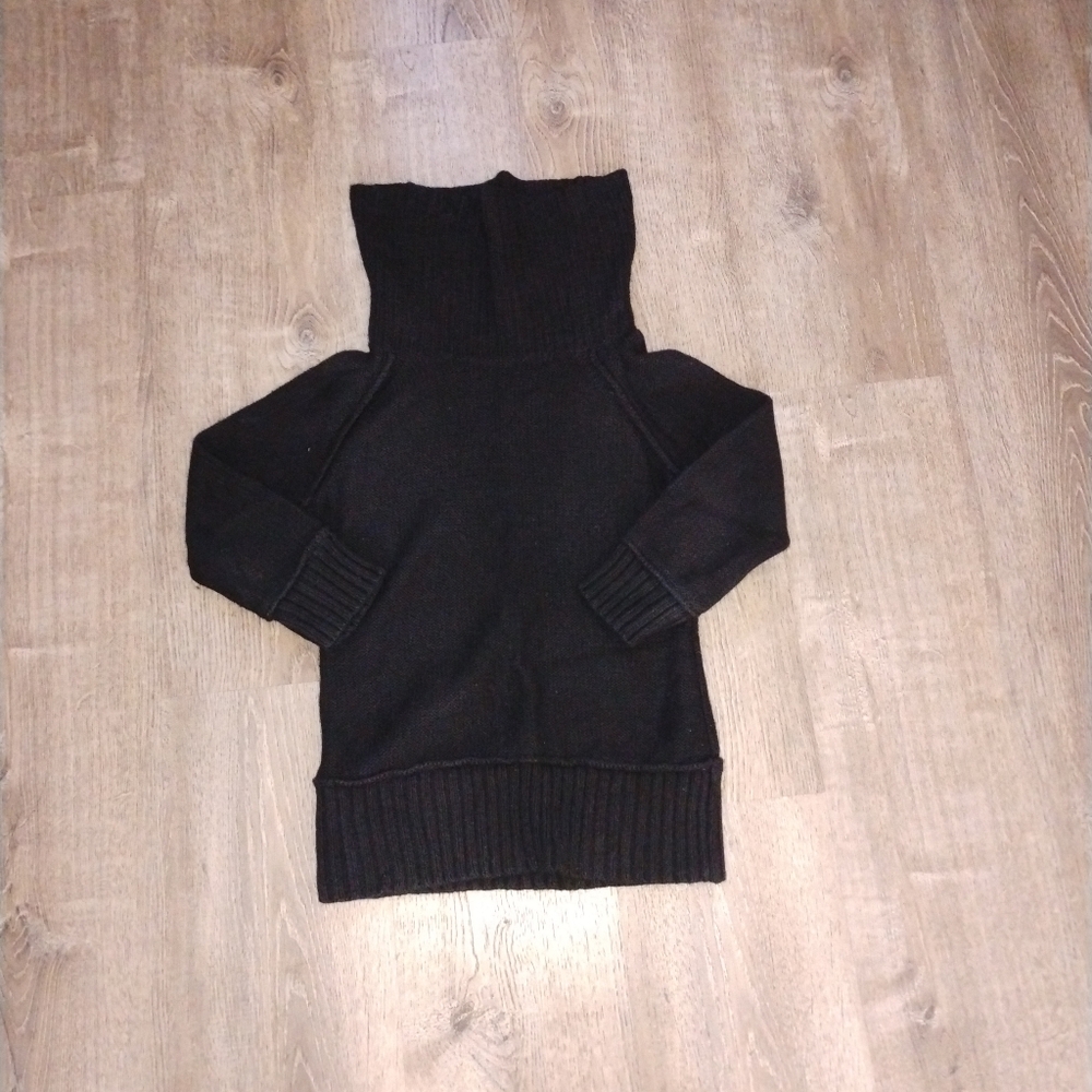 LOFT Black Cowl Neck Funnel Collar Sweater Knit Pullover Long Sleeve Top